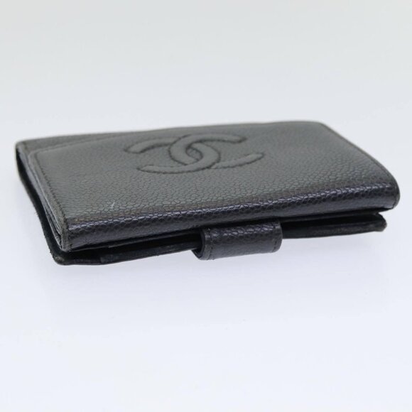 CHANEL COCO Mark Wallet Caviar Skin Black Gold CC Auth - Picture 5 of 16